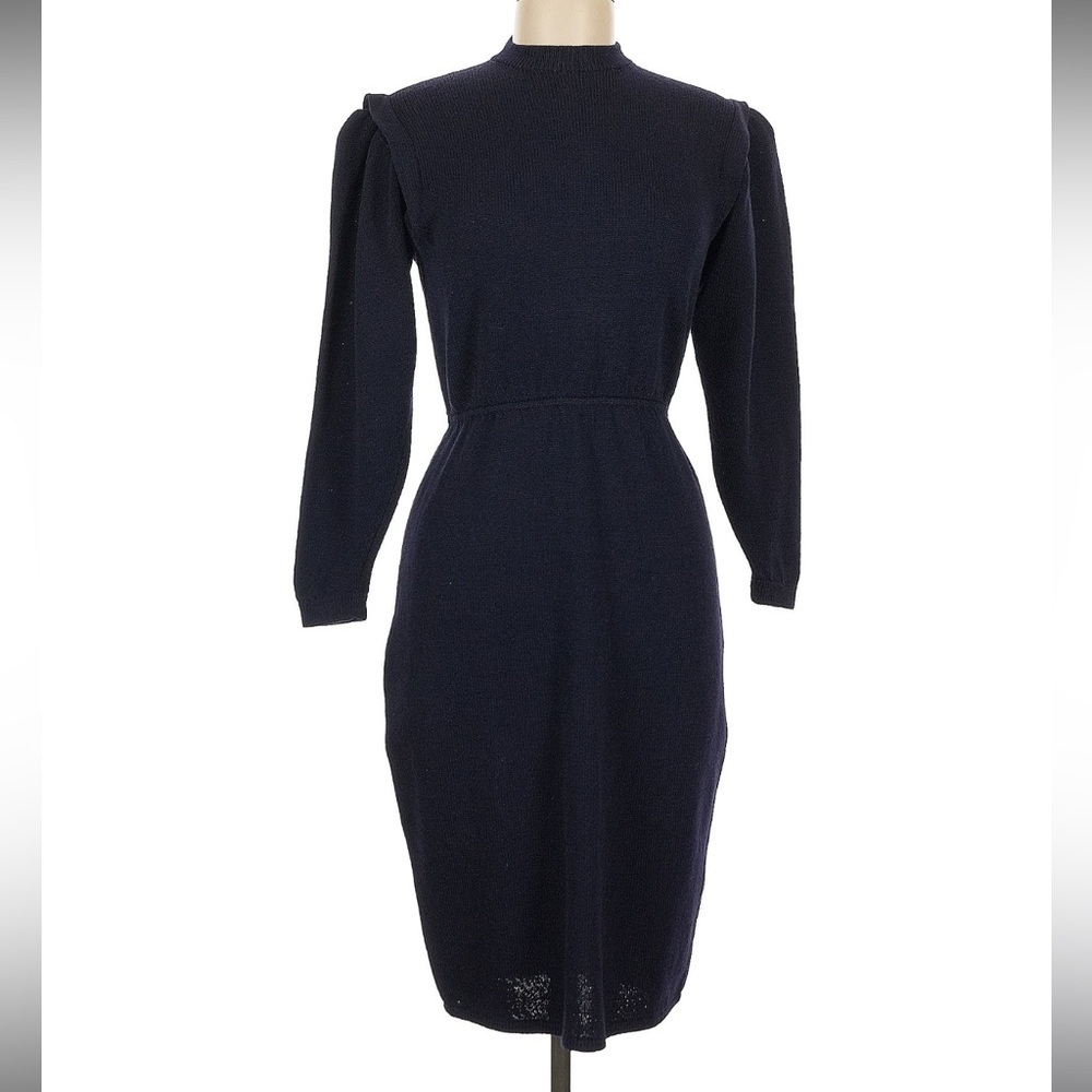 St. John Vintage 1970s/80s Navy Long Sleeve Dress